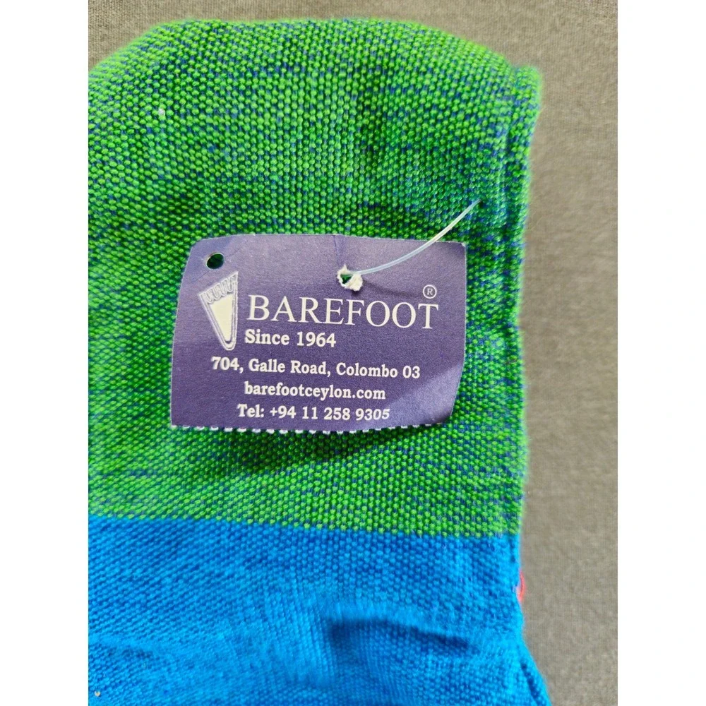 Barefoot Ceylon Handwoven Knot Bag Blue Green Striped Natural Fiber Handmade NWT